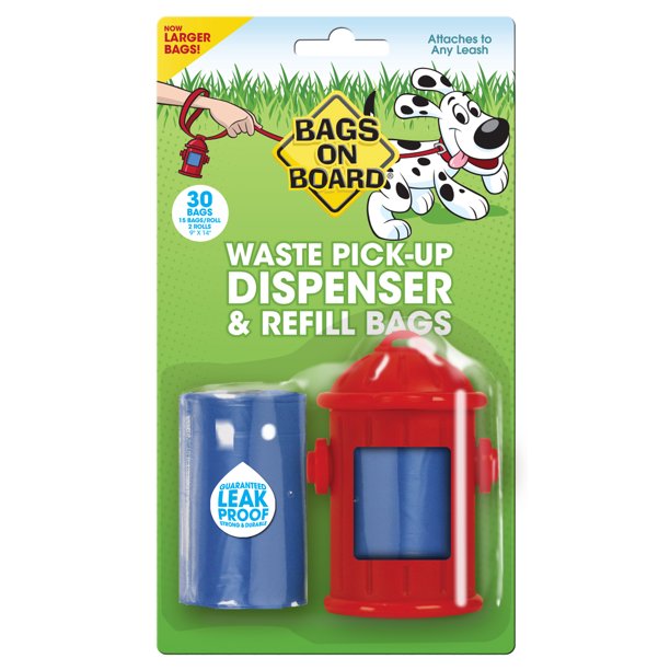 Bags on Board Fire Hydrant Dog Waste Bag Dispenser with 30 Refill Bags