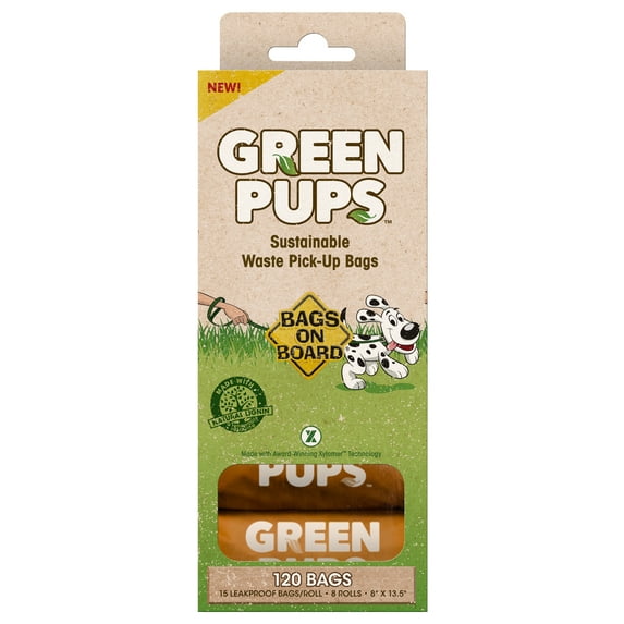 Bags on Board Green Pups Dog Waste Bags Refill Pack, 8x13.5 in, 120 bags