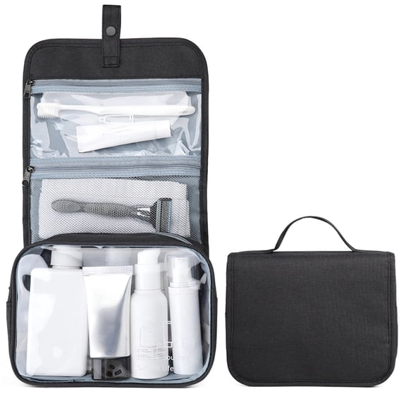 Hanging Toiletry Bag for Men Dual Layer WetDry Separation, Clear Window, 360 Hook, Waterproof PVC, Travel Toiletry Organizer with Multiple Zipper Pockets