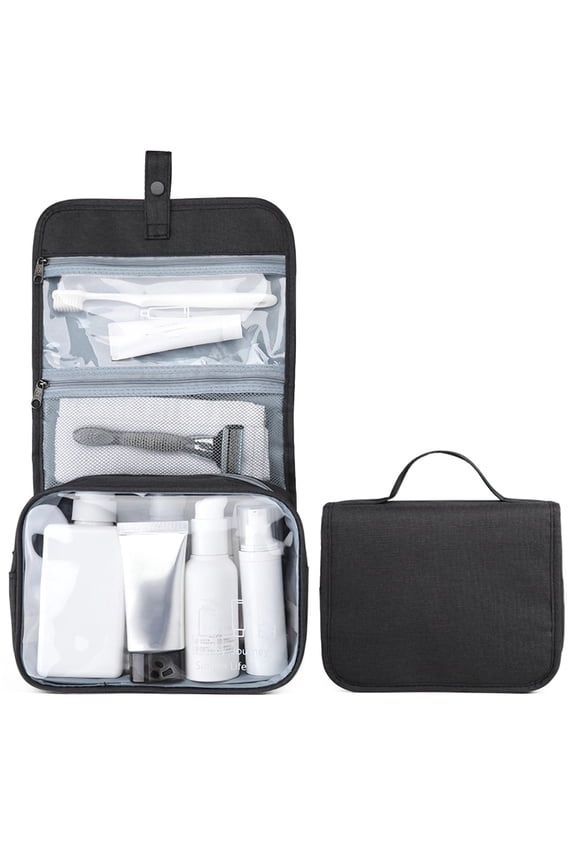 Hanging Toiletry Bag for Men Dual Layer WetDry Separation, Clear Window, 360 Hook, Waterproof PVC, Travel Toiletry Organizer with Multiple Zipper Pockets