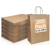 Bagtron 200 Kraft Paper Bags 14"x10"x15.75" with Twisted Handles for Take-Out, To-Go, Retail Business, Restaurant, Shopping, Craft Gift Bag, 120 GSM, Brown