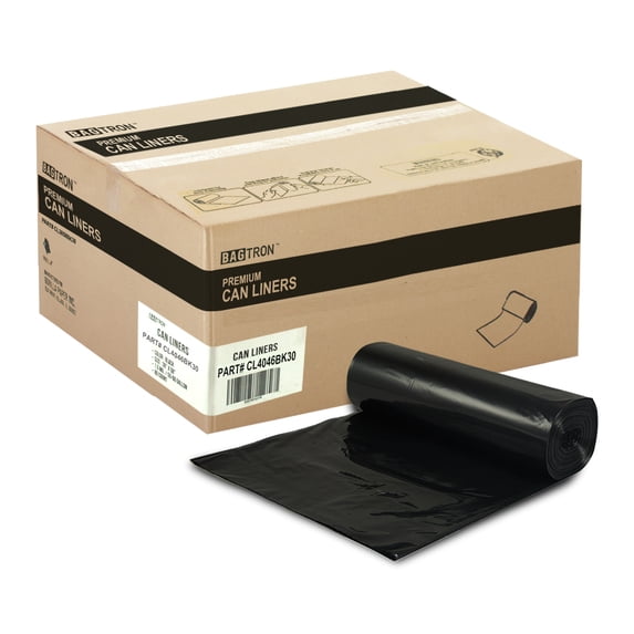 Bagtron 45 Gallon Trash Bags, 30 Micron, 40" x 46" Large, Black, 100 Count