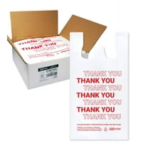 Bagtron Thank You T-Shirt Carry-Out Bags, 1/6 Barrel, 12.5 Microns White/Red, 12" x 7" x 22" Large, 1000 Count