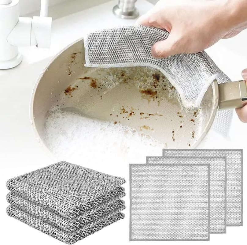 Bague Double Layer Dishwashing Rags Stainless Steel Scrubber NonScratch ...