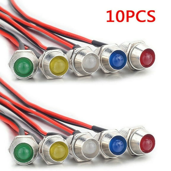Baguer 10Pcs 8Mm Dc 12V Metal Plastic Indicator Direct Replacement Led Lights Pilot Dash Lamp Bulb for Car Truck Boat