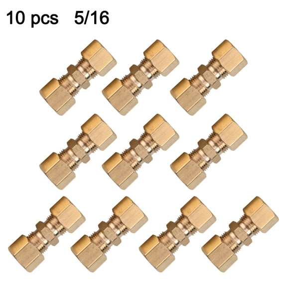 Baguer 10Pcs Brake Line Connector 1/4 5/16 3/8 Straight Brass Brake Line Compression Fitting Unions for Od Tubing Car Accessories
