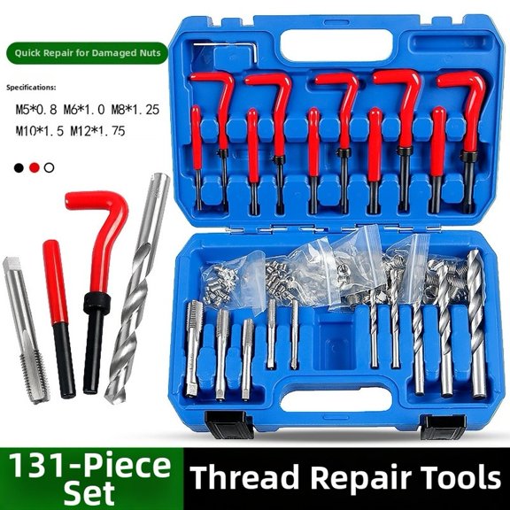 Baguer 131 Pcs Thread Repair Kit With Taps Dies Drill Bits Wrenches for Stripped,Simple Operation, One Step Use, Save Your Time