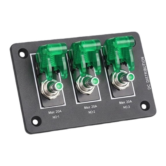 Baguer 3-Gang Toggle Switch Panel with Green LED, 12V/24V 20A Fuse Box for Truck RV Boat Marine
