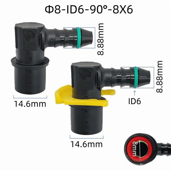 Baguer 8mm L-Type Fuel Line Quick Connector Female Fitting for ID6 Nylon Tube SAE Joint Black Plastic