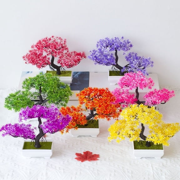 Baguer Artificial Plum Blossom Pine Bonsai Tree 10 Inch Fake Cloud Pine Plant for Wedding Home Office Desk Decor Blue