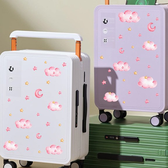Baguer Glow in the Dark Star and Cloud Wall Stickers for Kids Room, Pink PVC Removable Decals
