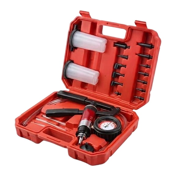 Baguer Handheld Vacuum Pump Brake Bleeder Kit With Gauge, 30 Inhg Testing tool for Car Motorcycle Clutch Fluid Extraction, Red Case