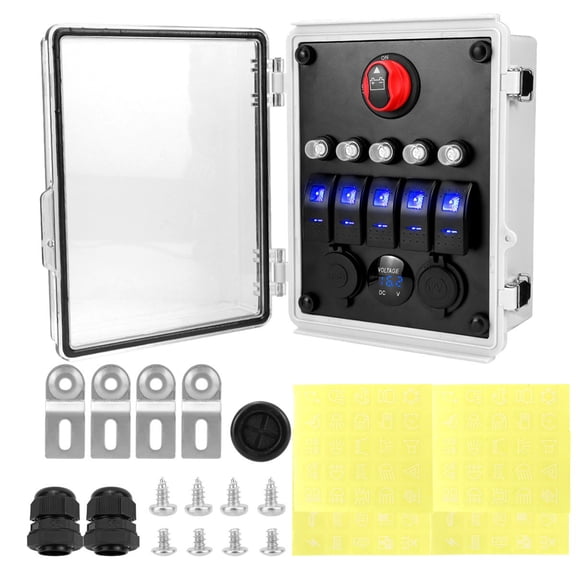 Baguer Marine 12V toggle Switch Panel Box 5 Gang Led Lighted With Circuit Breaker,Simple Operation, One Step Use, Save Your Time