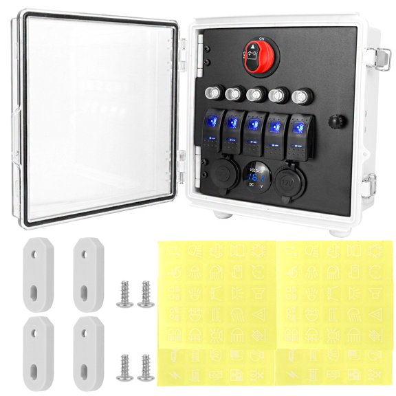 Baguer Marine 12V toggle Switch Panel Box 5 Gang Led Lighted With Circuit Breaker,Simple Operation, One Step Use, Save Your Time