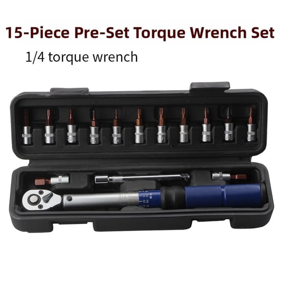 Baguer Professional 1/4 Drive torque Wrench 15Pcs Set 2-24N.M High-Strength Chrome Vanadium Steel -Bicycle Repair Socket Kit