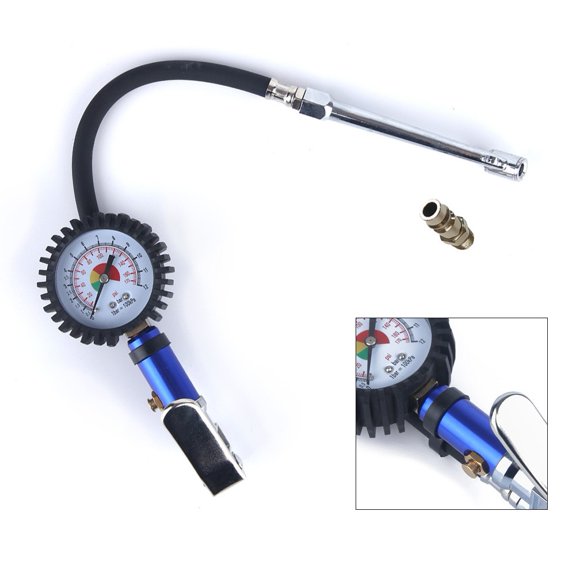 Baguer Self Locking Copper Head Tyre Inflator 12 Bar With Dual Air Pressure Gauge,Simple Operation, One Step Use, Save Your Time