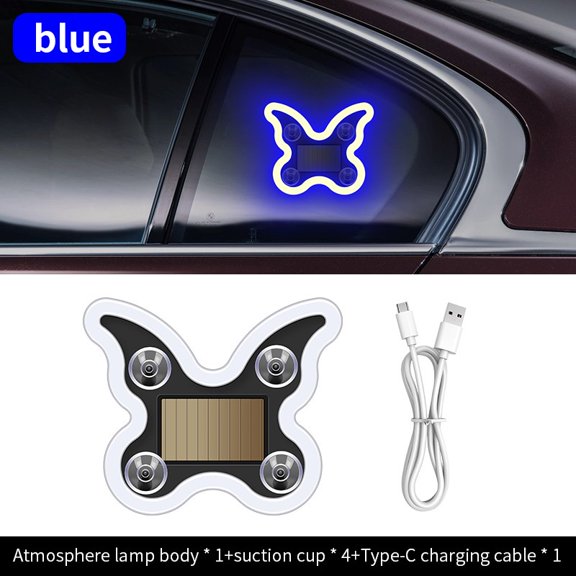 Baguer Wire-Free Solar Led Car Light With Usb Charging, Auto Vibration Sensor for Triangle Window and Windshield, Butterfly Design