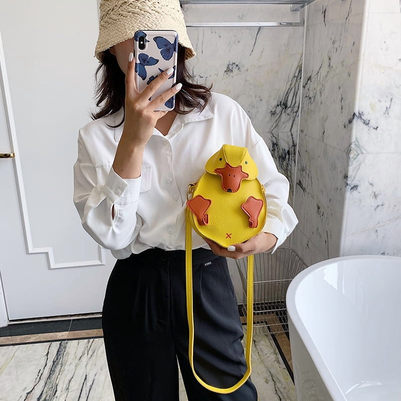 Baguery 3D Cartoon Duck Crossbody Bag - Small PU Leather Shoulder Bag, Cute Duckling Coin Purse Clutch for Women