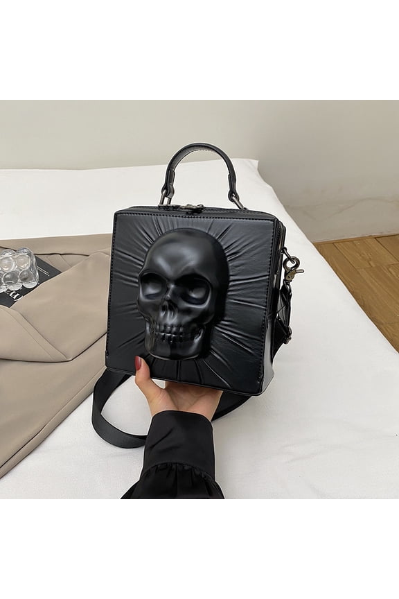 3D Skull Top-handle Bag - Vegan Leather Waterproof Punk Rock Ghost Head Handbag Shoulder Bag