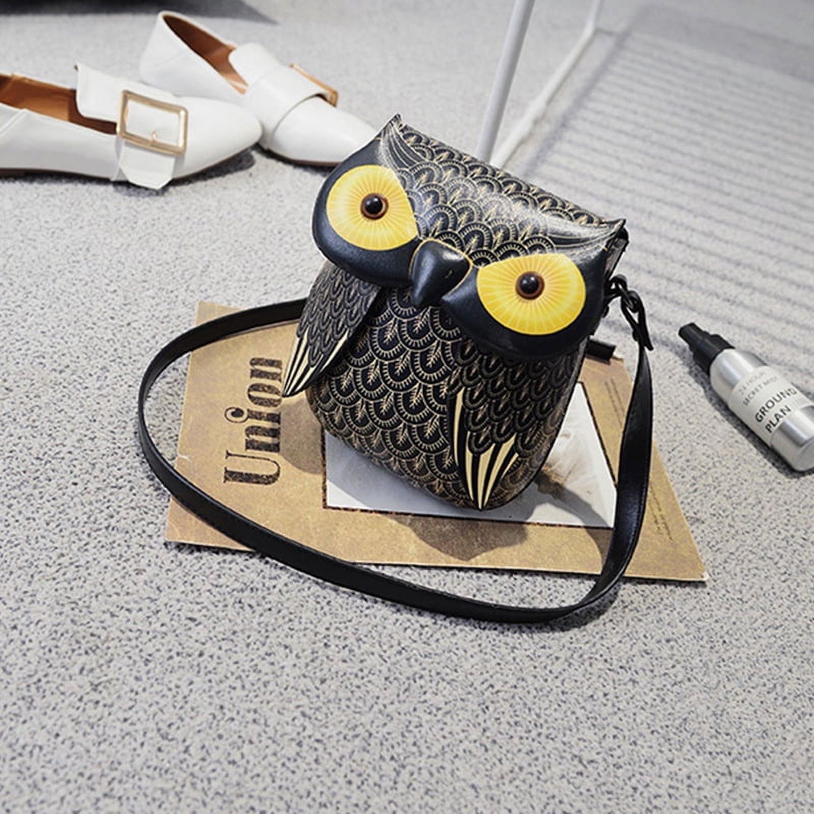 Baguery Cartoon Owl Shaped Shoulder Bag - Lightweight PU Leather Crossbody Satchel, Fashion Casual Purse for Women (5.9×1.57×7.87in)​