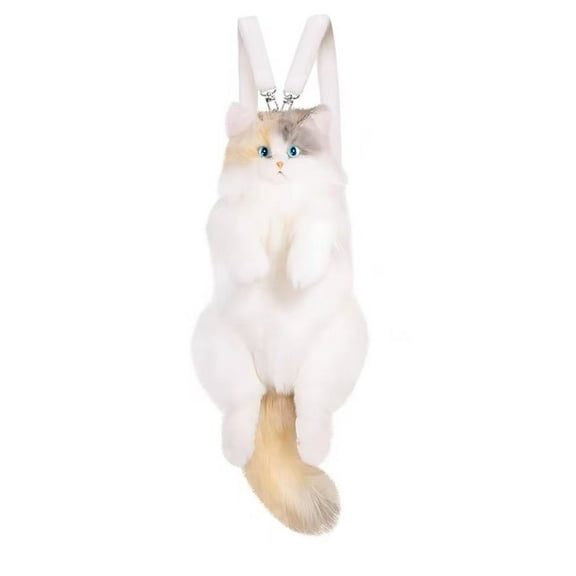Baguery Cat Shaped Plush Backpack - Handcrafted Light Calico, Adjustable Shoulder/Crossbody/Handbag Straps, Faux Fur​