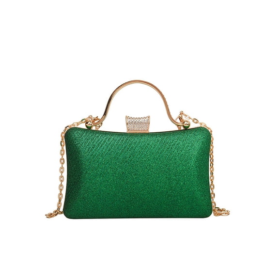 Baguery Crystal Evening Box Clutch - Green Rhinestone Wedding Bridal Handbag, 2 Detachable Chains for Formal Party (7.87×4.72×1.57in)