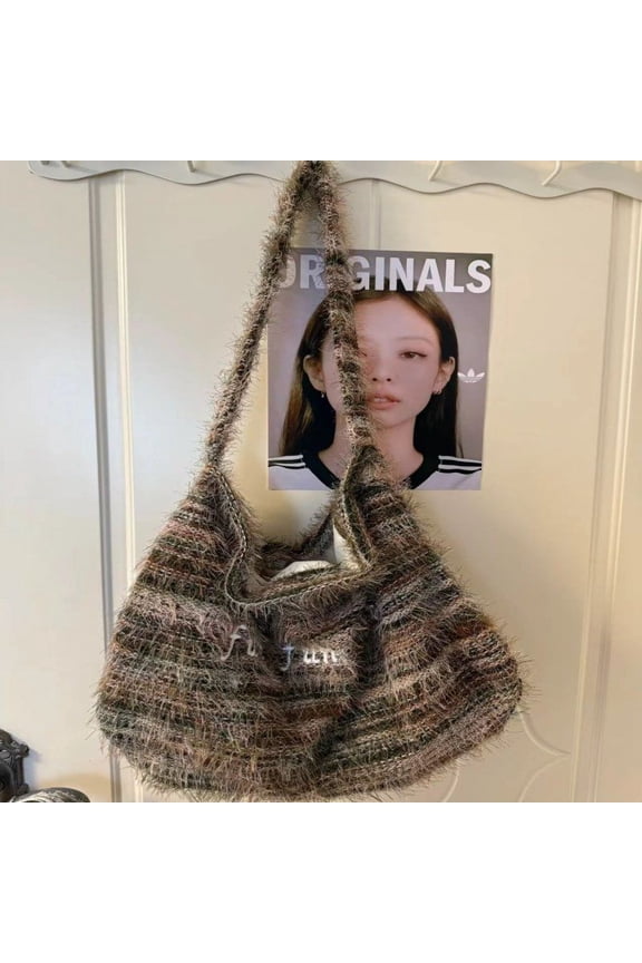 Cute Animal Print Shoulder Bag – Cartoon Kawaii Leopard Plush Crossbody Bag for Women Fashion Fur Tote Casual Chic (18.1×13.4in)