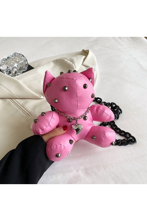 Cute Bear Shape Crossbody Bag - Soft Genuine Leather Phone Purse with Adjustable Chain Strap  3.9x7.1x2.8 inch