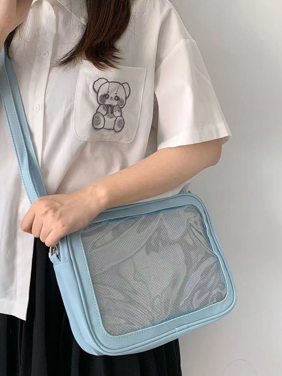 Baguery Cute Ita Bag - Multi-Purpose Crossbody/Messenger/Shoulder/Tote, Transparent Anime Pin Display, Premium PU Leather/PVC​