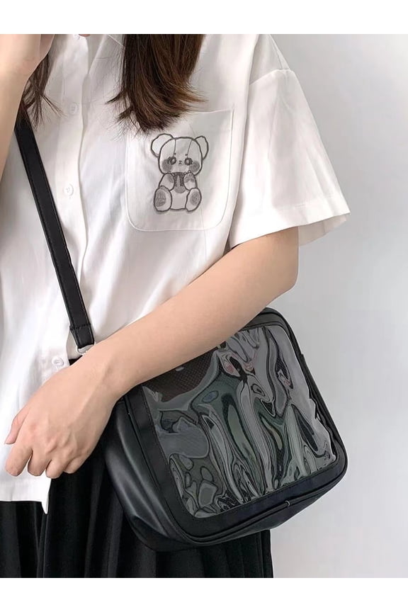 Baguery Cute Ita Bag - Multi-Purpose Crossbody/Messenger/Shoulder/Tote, Transparent Anime Pin Display, Premium PU Leather/PVC