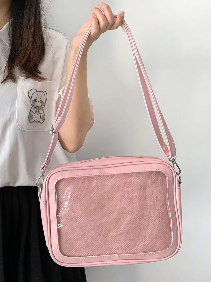 Baguery Cute Ita Bag - Multi-Purpose Crossbody/Messenger/Shoulder/Tote, Transparent Anime Pin Display, Premium PU Leather/PVC​