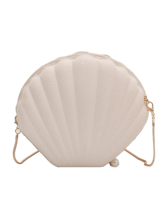 Cute Seashell Crossbody Purse - Small PVC Hard Shell Chain Shoulder Bag for Women & Little Girls (2 Styles)