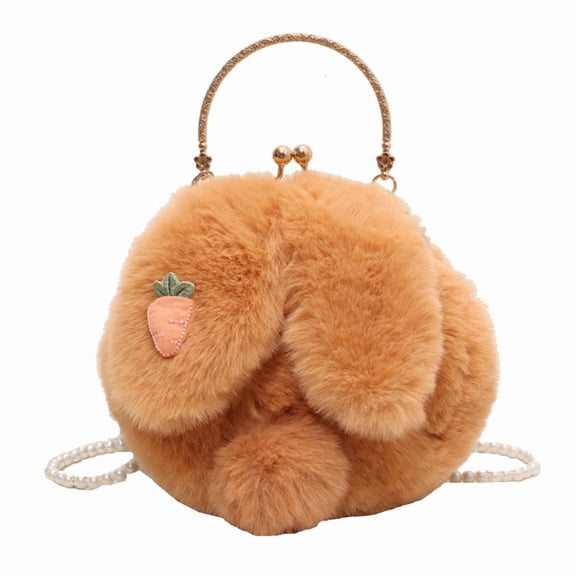 Baguery Cute Teddy Bear Plush Backpack - Soft Faux Fur Crossbody Bag with Pearl Strap, Mini Purse for Women & Girls