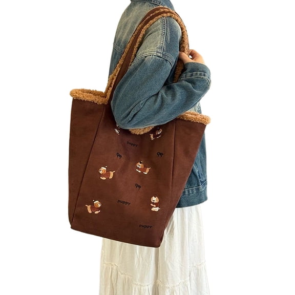 Baguery Faux Fur Tote Bag for Women - Vintage Y2k Boho Chic Western Bucket Bag Unique Work Travel Handbag (6.69×1.57×5.51in)​