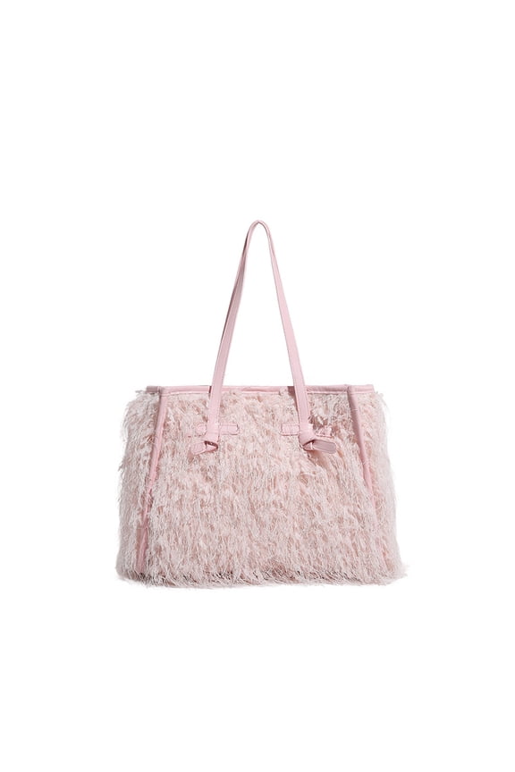 Furry Tote Bag for Women - Winter Fringe Fuzzy Handbag Fur Shoulder Weekender Bag for Travel Work