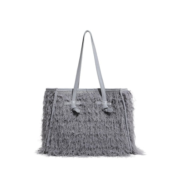 Baguery Furry Tote Bag for Women - Winter Fringe Fuzzy Handbag Fur Shoulder Weekender Bag for Travel Work​
