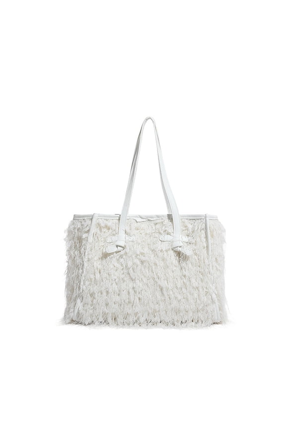 Furry Tote Bag for Women - Winter Fringe Fuzzy Handbag Fur Shoulder Weekender Bag for Travel Work
