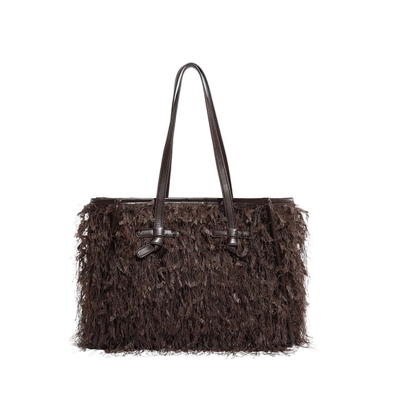 Baguery Furry Tote Bag for Women - Winter Fringe Fuzzy Handbag Fur Shoulder Weekender Bag for Travel Work​