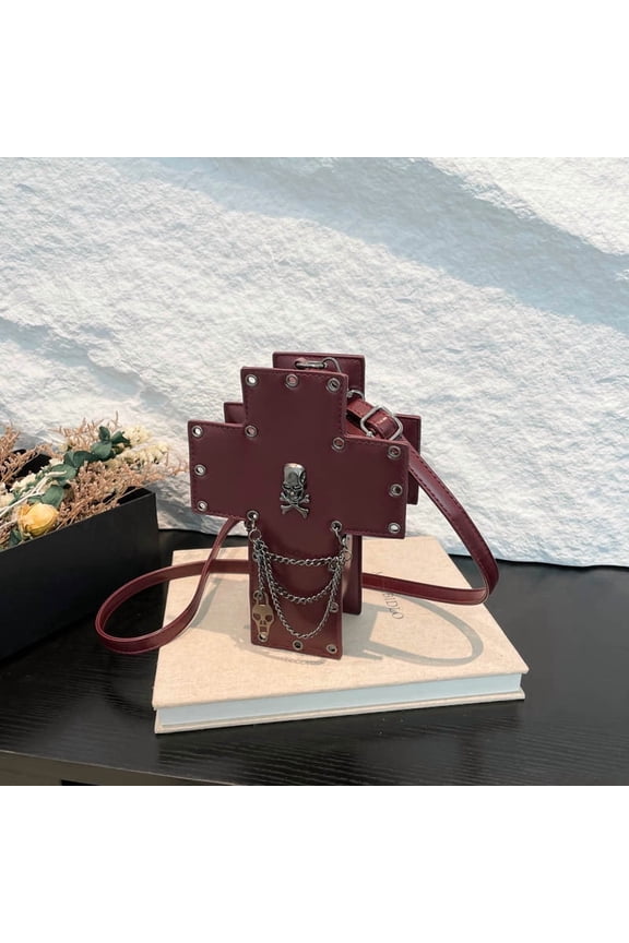 Gothic Halloween Crossbody Bag - Novelty Skull Coffin Mini Shoulder Purse, Alt Emo Spooky PU Leather Accessory (9.06×2.56×6.50in)