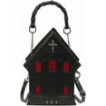 thumbnail image 1 of Baguery Gothic Horror Haunted House Crossbody Bag - Spooky Blood-Red Glow PU Leather Handbag, Halloween Cosplay Accessory for Women, 1 of 9