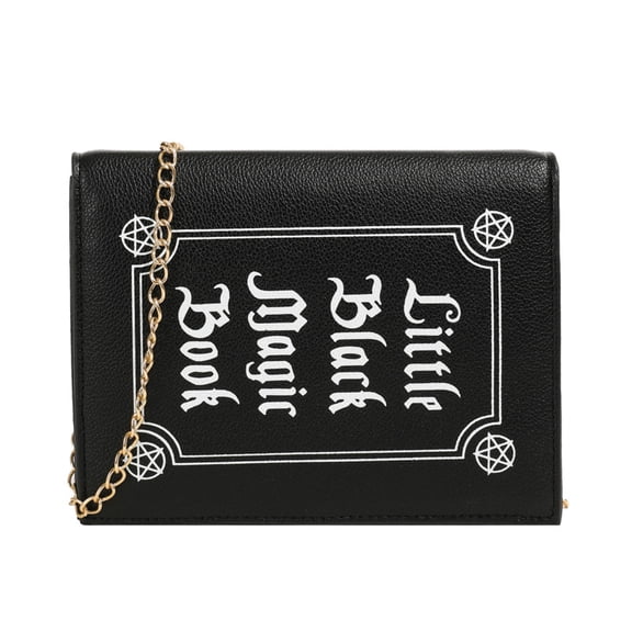Baguery Gothic Punk Y2K Crossbody Bag - Magic Book Shape with Pentagram Print, PU Leather Shoulder Bag for Women