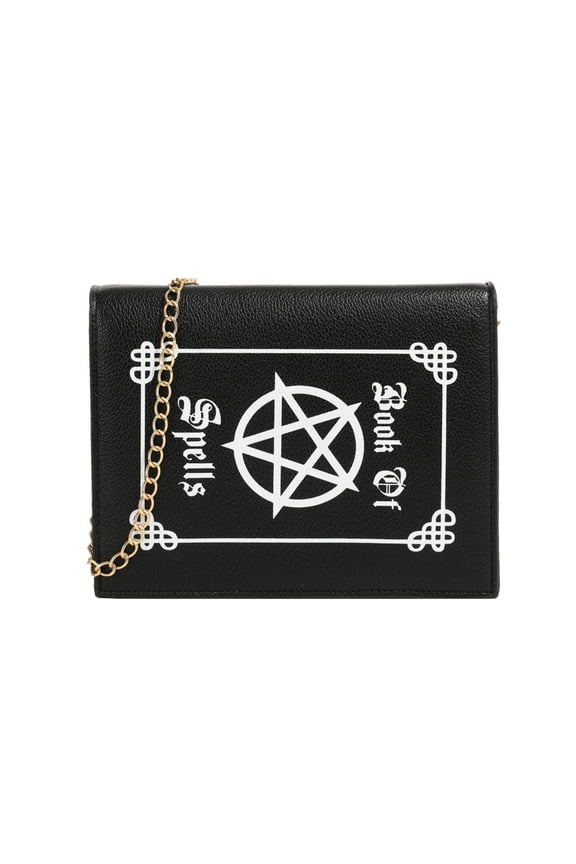 Gothic Punk Y2K Crossbody Bag - Magic Book Shape with Pentagram Print, PU Leather Shoulder Bag for Women