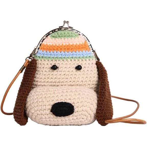 Baguery Handmade Crochet Dog Crossbody Bag - Cute Cartoon Knitted Purse with Metal Frame, Mini Animal Shoulder Bag for Women​