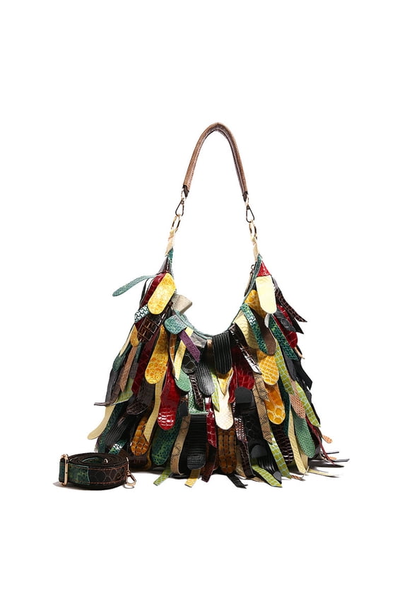 Indigenous Style Patchwork Handbag - Polyester 3-Way (Shoulder/Handheld/Crossbody) for Women