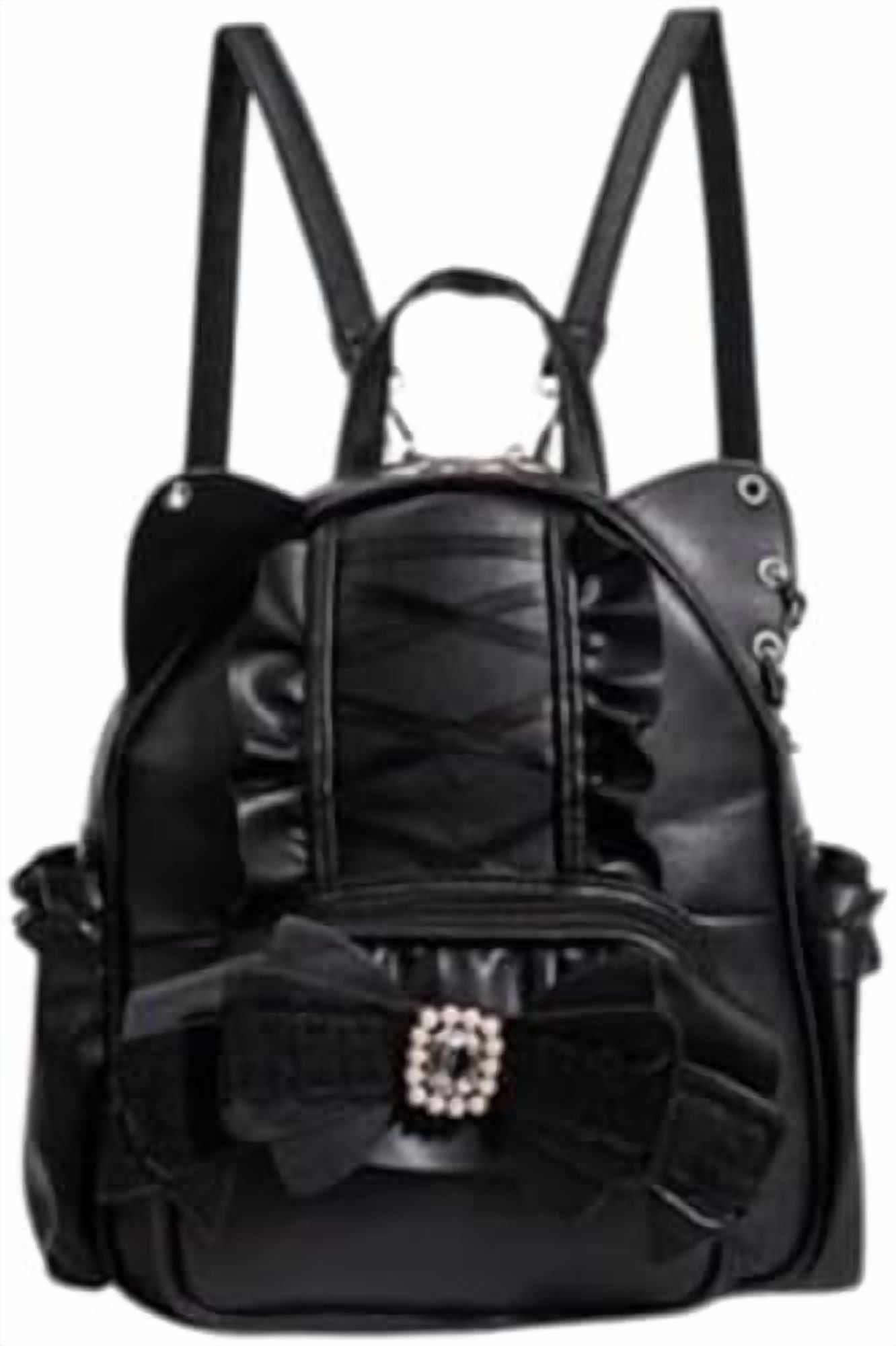 Baguery Kawaii Cat Ear Lolita Drawstring Backpack - Y2K Japanese Ins Style, Gothic Butterfly Bag with Corset Lacing (Black/Grey/Pink)​