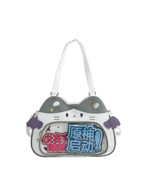 Kawaii Ita Bag Backpack - Nylon, Cute Cat Insert, Clear Front Pocket, Shoulder/Crossbody, for Otaku Goods/Anime Comic Con