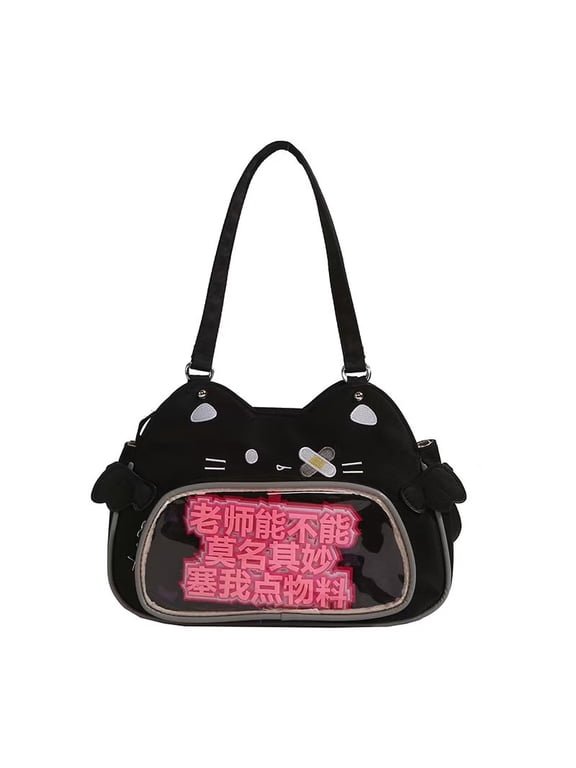 Kawaii Ita Bag Backpack - Nylon, Cute Cat Insert, Clear Front Pocket, Shoulder/Crossbody, for Otaku Goods/Anime Comic Con