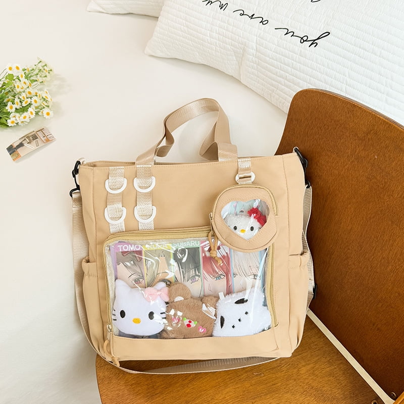 Baguery Kawaii Ita Bag - Transparent Pin Display Crossbody Shoulder Bag, Y2K Messenger Satchel for Women