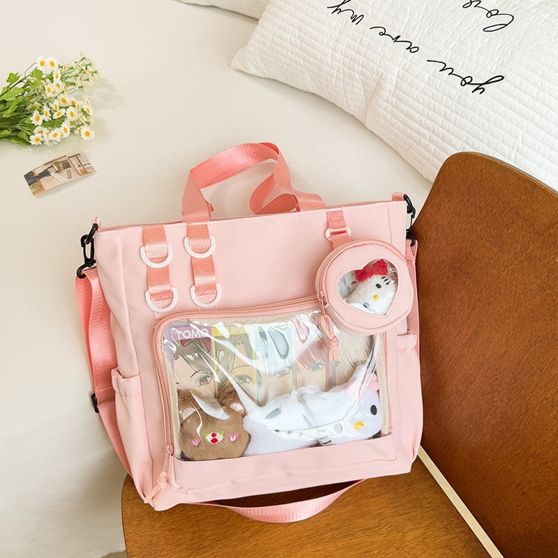 Baguery Kawaii Ita Bag - Transparent Pin Display Crossbody Shoulder Bag, Y2K Messenger Satchel for Women