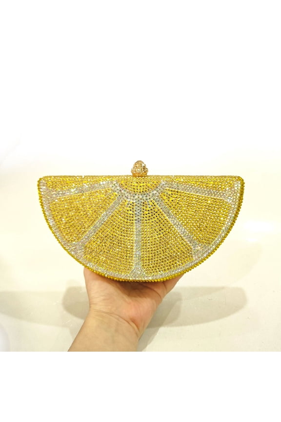 Mini Fruits Rhinestone Clutch Purse - Sparkly Crystal Evening Bag with 2 Detachable Chains, Wedding/Prom Handbag